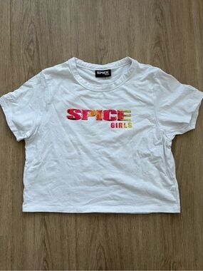 Spice Girls White Logo Crop Top - Short Sleeve Graphic Tee